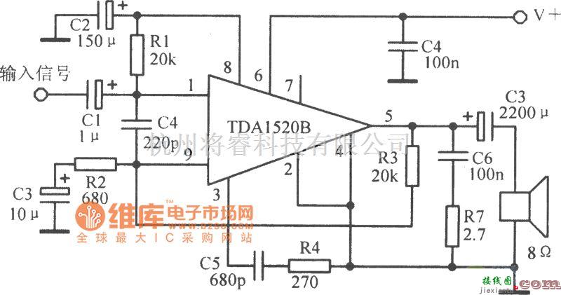 音频处理中的TDAl520B典型应用电路图  第1张