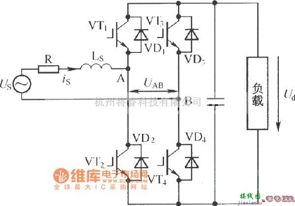 整流单元中的单相全桥PWM整流电路原理电路图  第1张