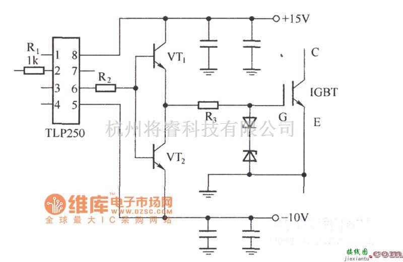 IGBT应用电路中的由集成电路TLP250构成的驱动器电路图  第1张