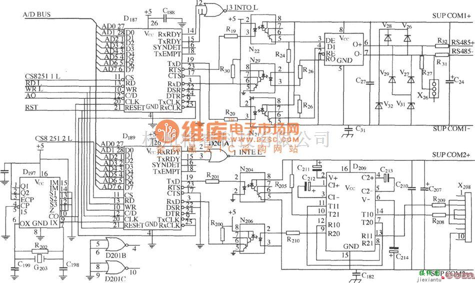 通信电源中的DK04监控模块与计算机通信接口电路图  第1张