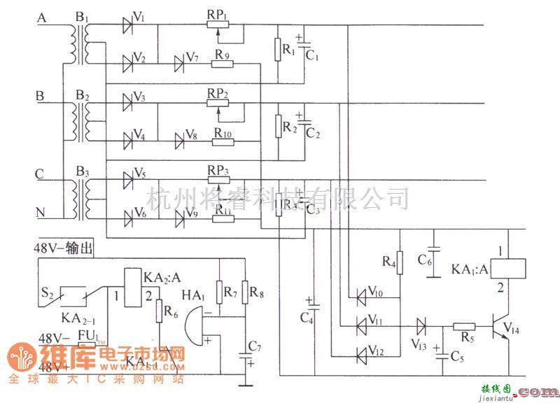 通信电源中的交流配电单元监测告警电路(P50-II)电路图  第1张