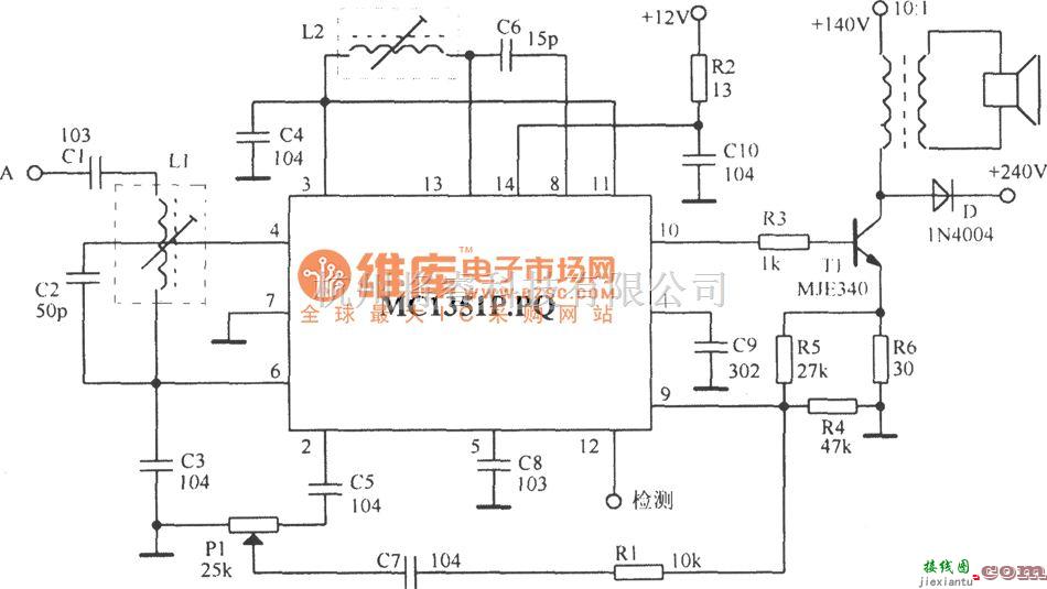 音频处理中的由MCl351组成的实际电路图  第1张