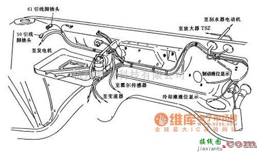 大众（上汽）中的桑塔纳2000轿车的发动机室线束布置电路图  第1张