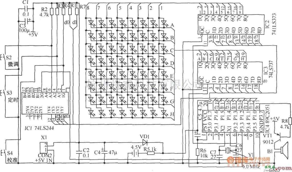 LED电路中的LED流动显示电子钟硬件电路图  第1张