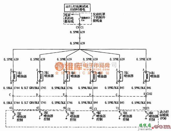 别克中的别克3.0发动机喷油器电路图  第1张