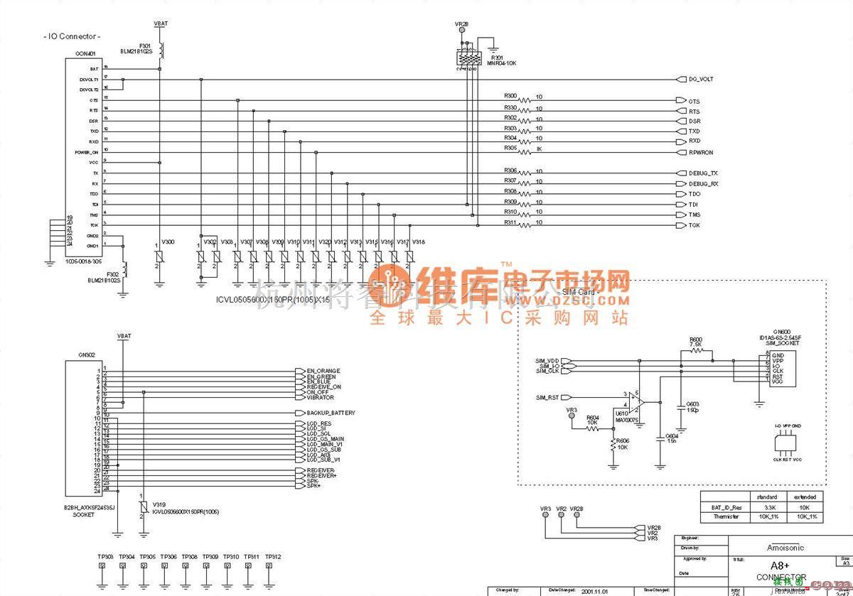 综合电路中的夏新A8+-IO口-SIM卡电路原理图  第1张