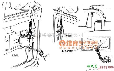 大众（上汽）中的桑塔纳2000轿车的门内线束布置电路图  第1张