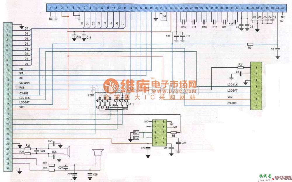 综合电路中的中电Q500型手机排线电路原理图  第1张