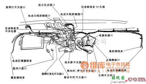 大众（上汽）中的桑塔纳2000轿车的仪表板线束布置电路图  第1张