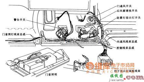 大众（上汽）中的桑塔纳2000轿车的仪表板线束布置电路图  第3张