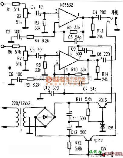 电子管功放中的NE5532矿石收音机功放电路图  第1张