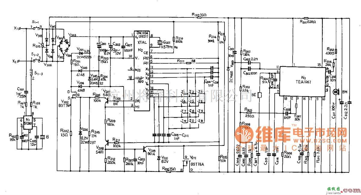 综合电路中的HA113(V)P型电话机电路图  第1张