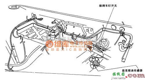 大众（上汽）中的桑塔纳2000轿车的车速里程表传感器布置电路图  第1张