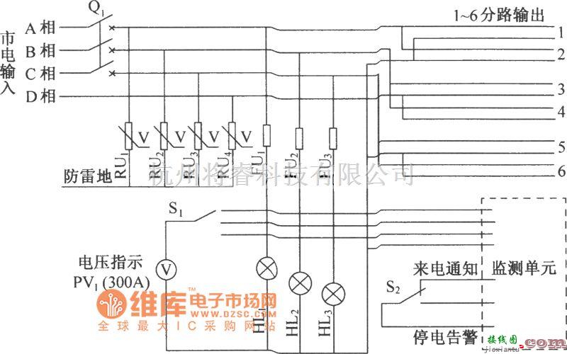 通信电源中的DUT07交流配电箱电原理电路图  第1张