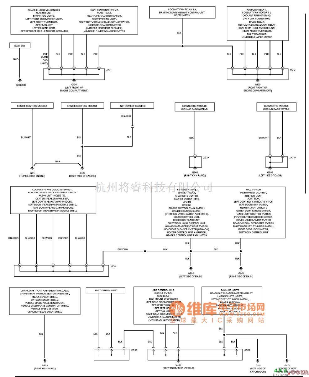 马自达中的mazda　搭铁分配电路图  第1张