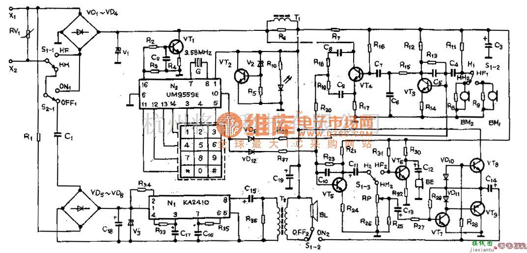 综合电路中的HA238(Ⅱ)TD型电话机电路图  第1张