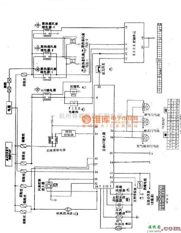 东风日产蓝鸟自动空调系统线电路图  第1张