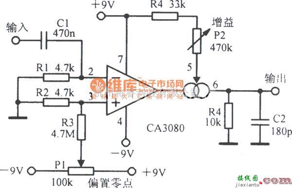 运算放大电路中的CA3080可变增益放大电路图  第1张