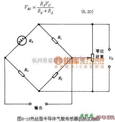 特种集成传感器中的热线型半导体气敏传感器电路图  第1张