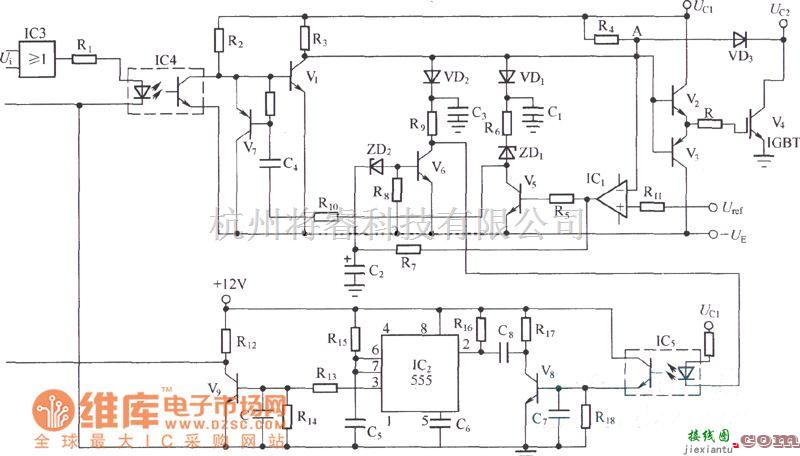 IGBT应用电路中的降栅压软关断及降低工作频率的综合短路保护电路图  第1张