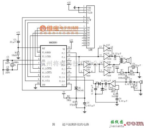 湿敏电路中的超声波测距仪的硬件电路图  第1张