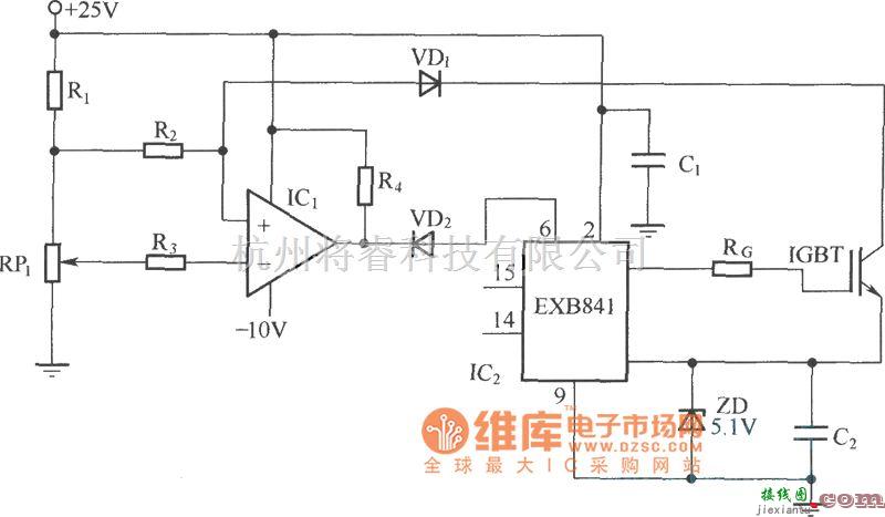 IGBT应用电路中的采用IGBT过流时UCE增大的原理进行保护的电路图  第1张