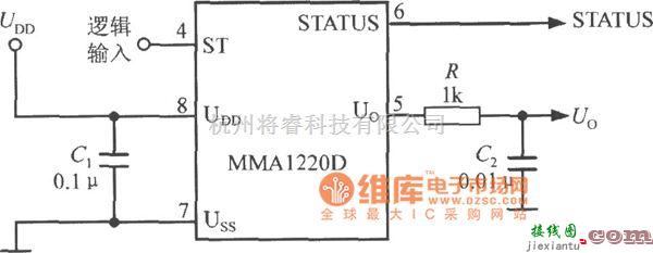 转速、角速度、加速度传感器中的由单片加速度传感器MMA1220D构成的加速度计电路图  第1张