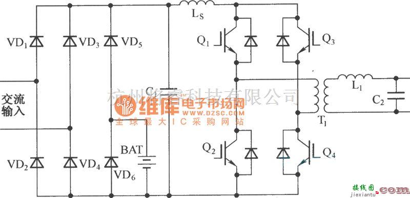 IGBT应用电路中的带输出变压器的双变换型UPS电路图  第1张