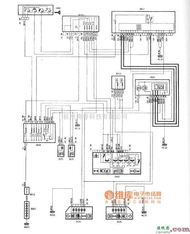 东风雪铁龙中的神龙毕加索2.0L轿车前、后雾灯电路图  第1张