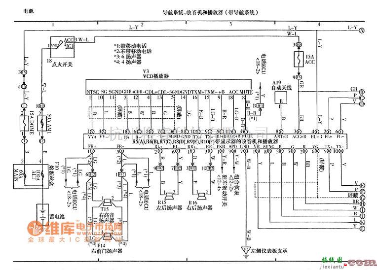 一汽中的威驰导航系统、收音机和播放器带导航系统电路图  第1张