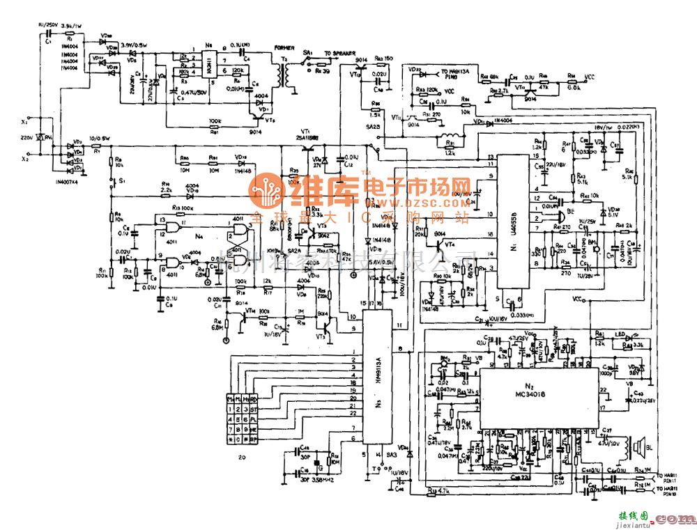 综合电路中的HA288(IV)P/T SD型电话机电路图  第1张