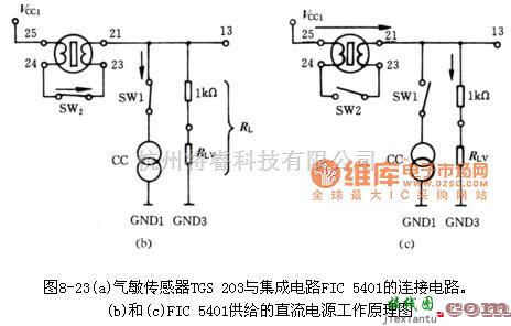 湿敏电路中的气敏传感器TGS 203与集成电路FIC 5401连接的主电路图  第2张