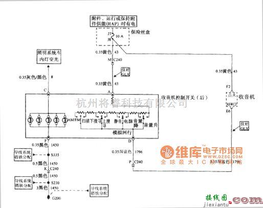 别克中的别克GL8汽车收音机音响系统电源、搭铁和收音机控制开关后电路图  第1张