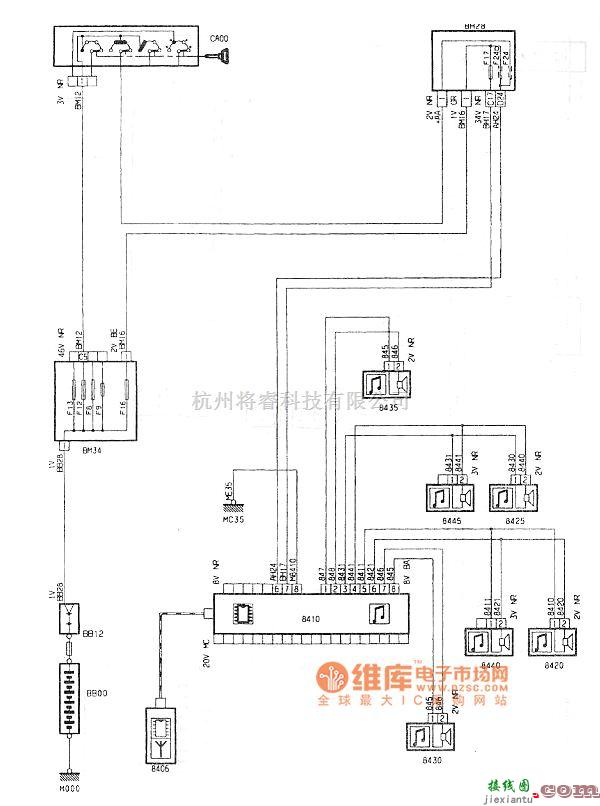 东风雪铁龙中的神龙毕加索2.0L轿车收放机后装备电路图  第1张