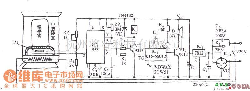 自动控制中的自动恒温装置伴鸟鸣发声电路图  第1张