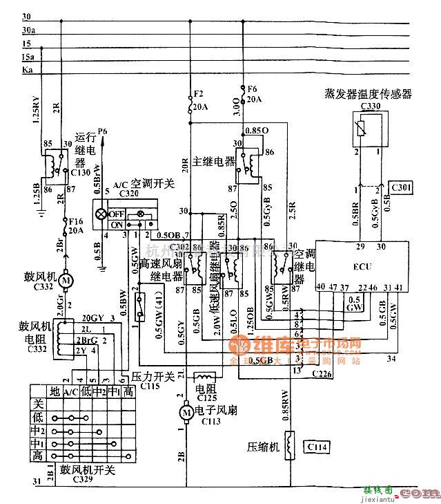 奇瑞中的奇瑞QQ空调系统电路图  第1张