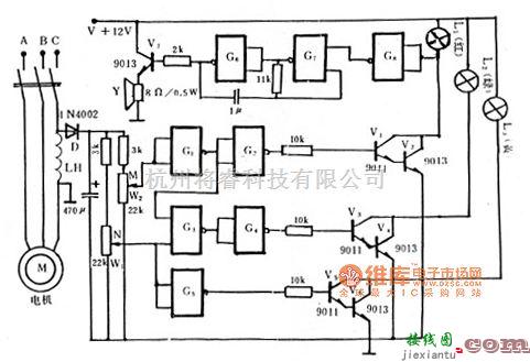 报警控制中的电机工作状态声光警示电路图  第1张