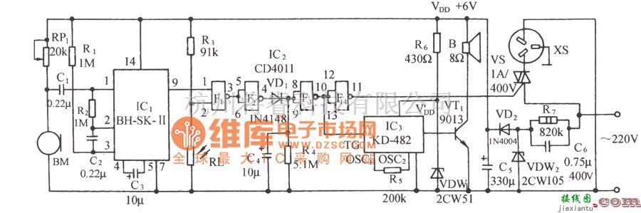 自动控制中的声光双控电器开关插座电路图  第1张