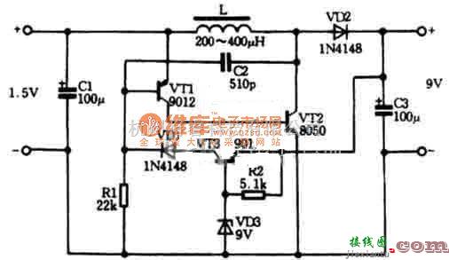 逆变电源中的可以把1.2V电压变成9V的变换器电路图  第1张