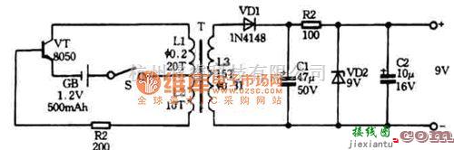 逆变电源中的可以把1.2V电压变成9V的变换器电路图  第2张