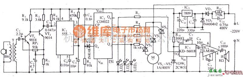 自动控制中的声控电风扇谪速及蟋蟀发声控制电路图  第1张