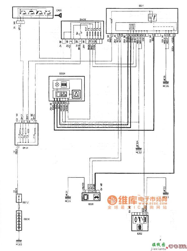 东风雪铁龙中的神龙毕加索2.0L轿车钥匙未取下警报蜂鸣器电路图  第1张