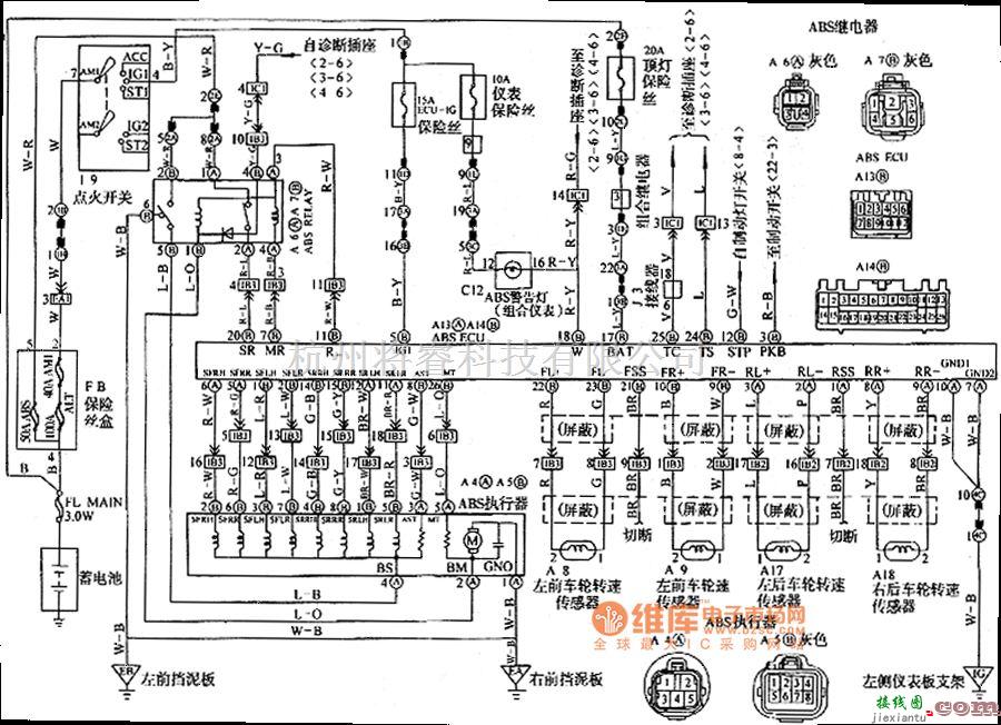 夏利中的夏利2000轿车防抱死制动系统ABS电路图  第1张