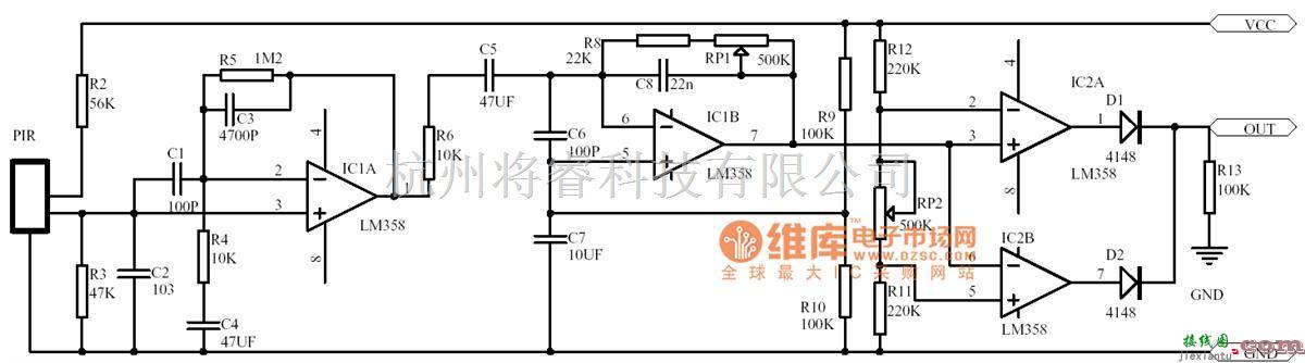 传感信号处理中的上海尼赛拉人体红外传感器电路图  第1张