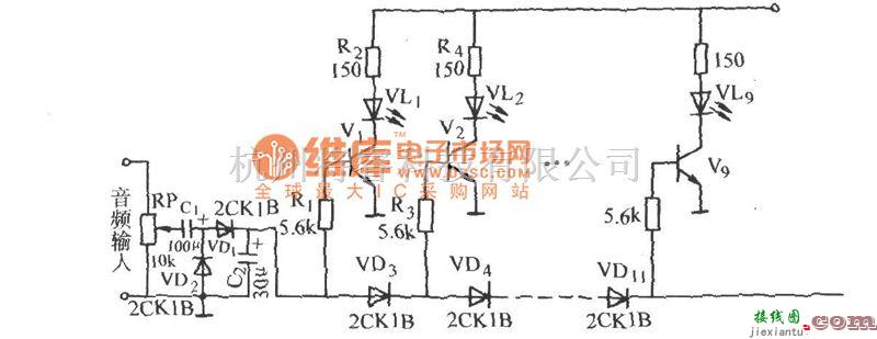 灯光控制中的音频功率电平显示电路图  第1张