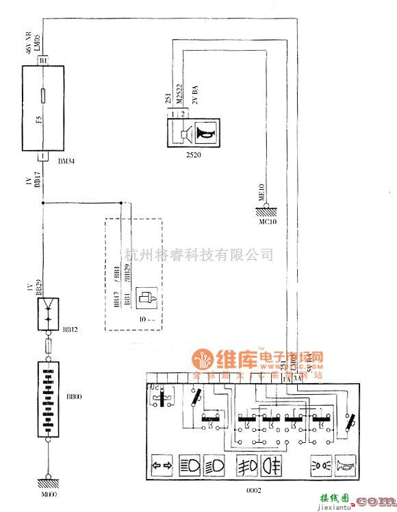 东风雪铁龙中的神龙毕加索2.0L轿车喇叭电路图  第1张