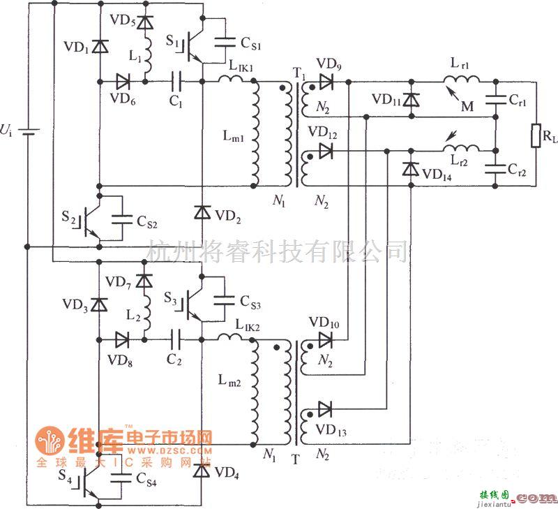 IGBT应用电路中的双管正激变换器电路拓扑图电路图  第1张