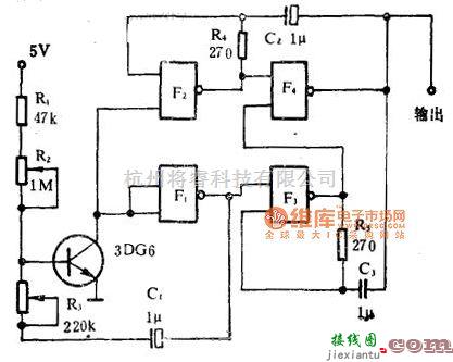 综合电路中的与非门组成双音报警线路图  第1张