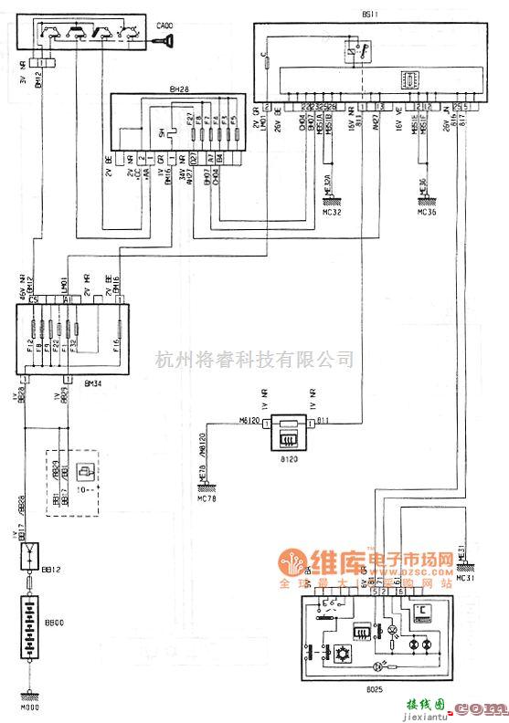 东风雪铁龙中的神龙毕加索2.0L轿车电热后风窗玻璃电路图  第1张