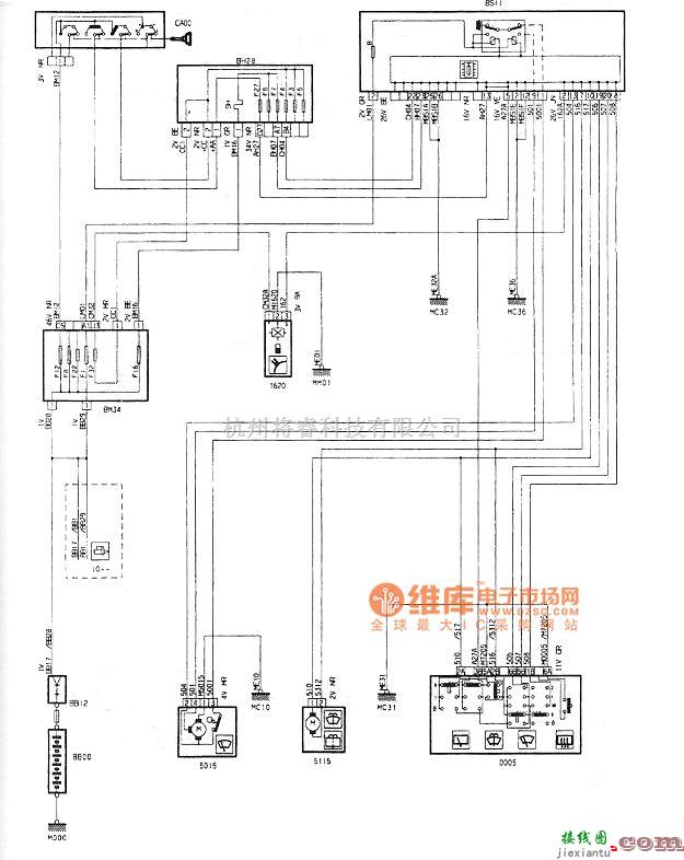 东风雪铁龙中的神龙毕加索2.0L轿车前风窗雨刮器喷洗器电路图  第1张